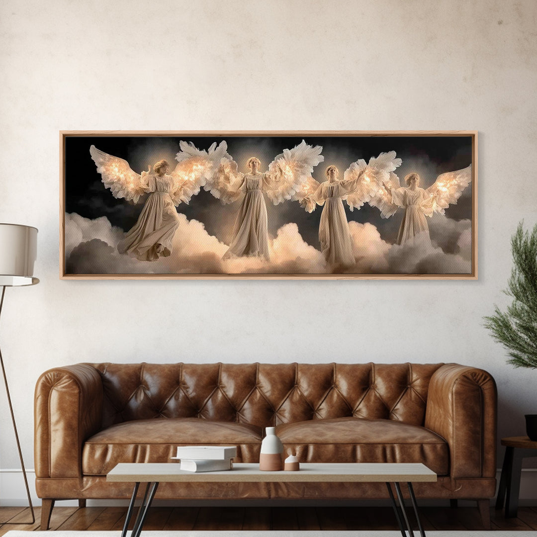 Radiant Angel Assembly – Framed Canvas Print – Christian Art Canvas – Christian Wall Art – Panoramic Painting – Christmas Wall Art – Christ