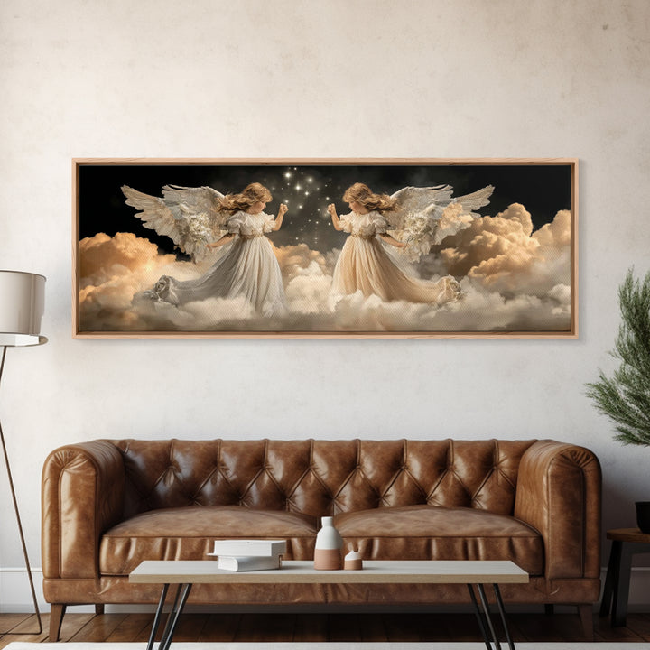 Cloudborne Messengers – Framed Canvas Print – Vintage Christian Art – Christian Wall Art – Panoramic Wall Art – Christmas Art – Christian A