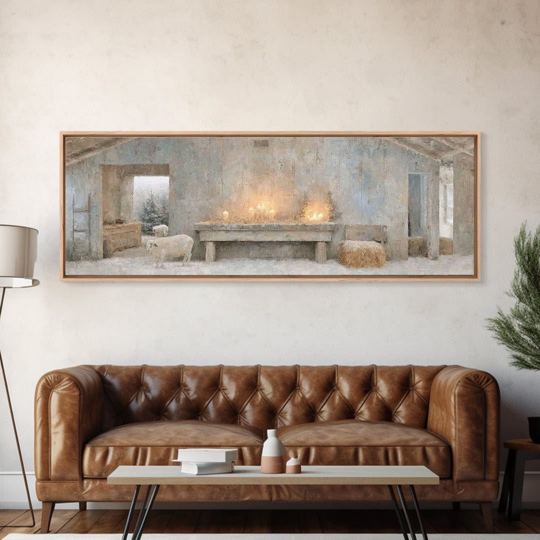 Shepherds’ Quiet Shelter | Framed Canvas Print | Panoramic Art | Christian Wall Art | Christian Art Canvas | Christmas Art | Christian Chri