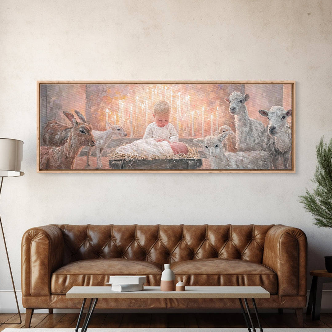 Infant Light Blessing – Framed Canvas Print – Christian Art Canvas – Panoramic Painting – Christmas Wall Art – Christian Art – Christmas Ar