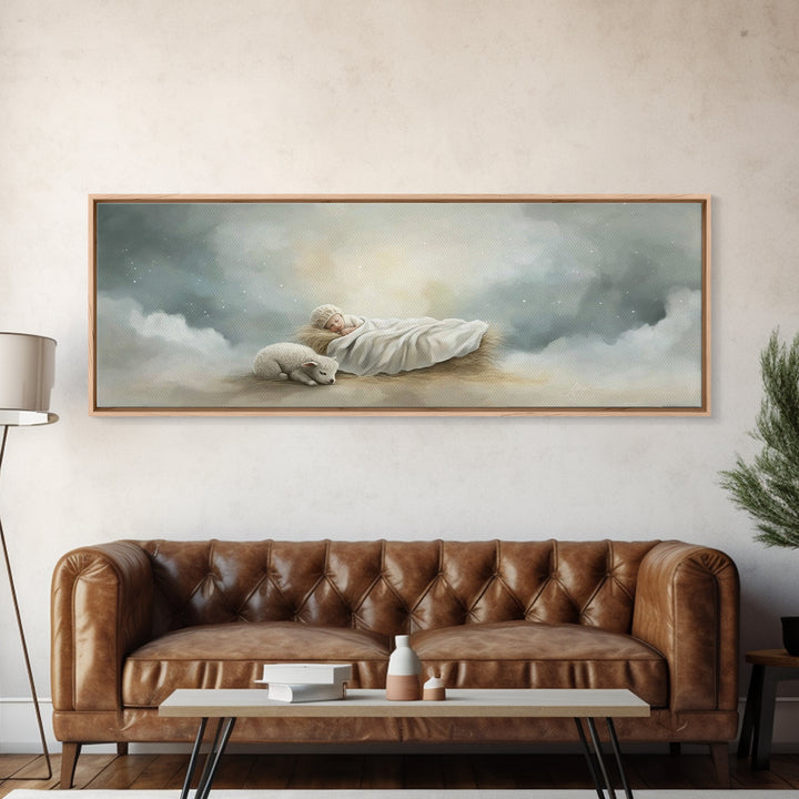 Heaven’s Quiet Rest – Framed Canvas Print – Panoramic Painting – Christian Wall Art – Christmas Art – Christian Art Canvas – Subtle Christi