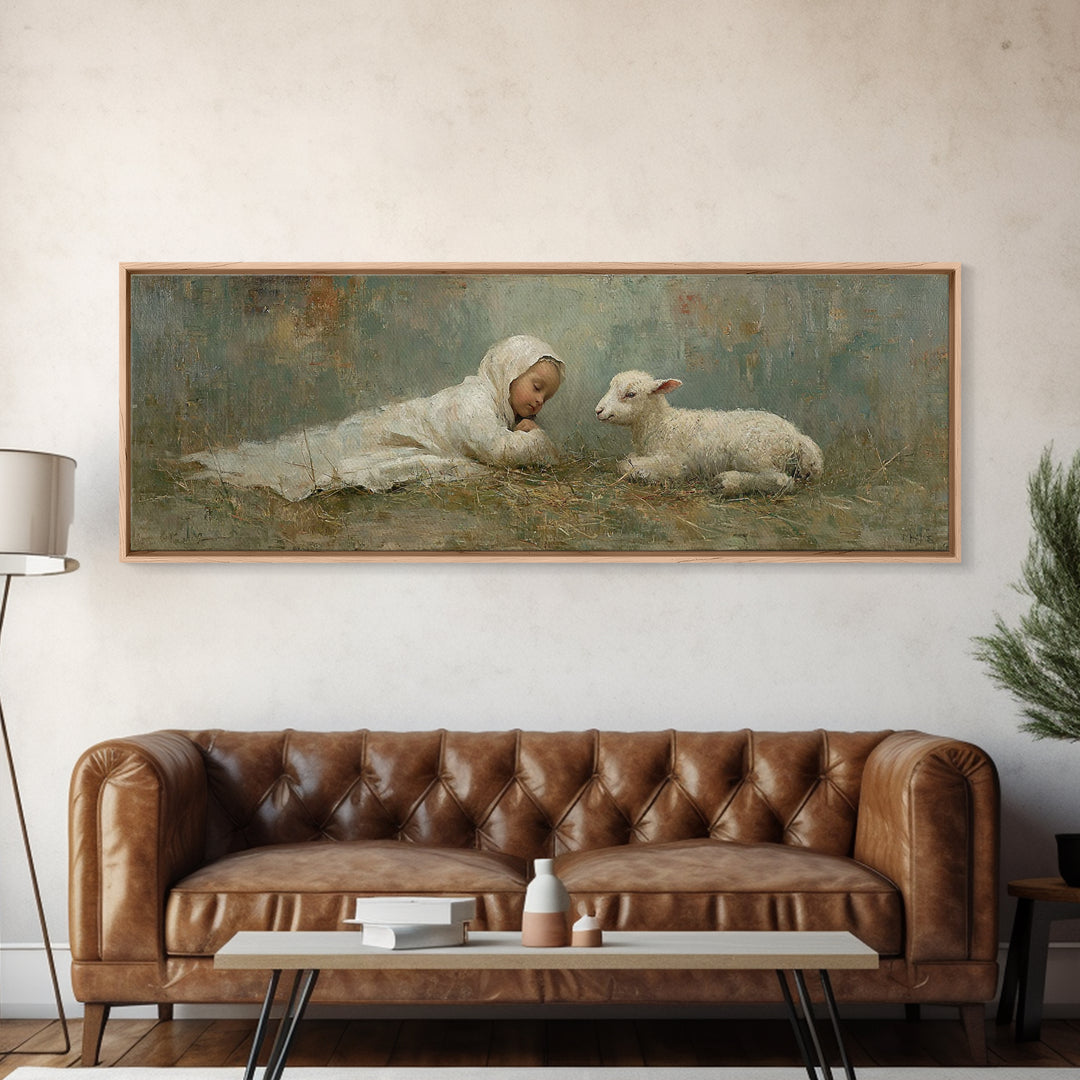 Little Shepherd Peace, Framed Canvas Print, Christmas Art, Panoramic Art, Christian Art Canvas, Christian Wall Art, Christian Christmas Dec