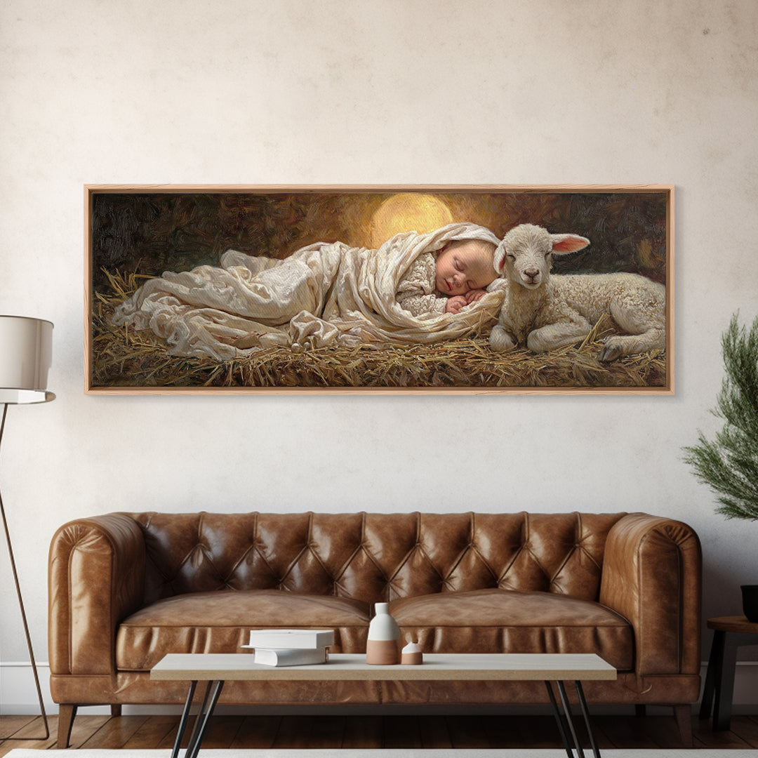 Holy Night Peace, Framed Canvas Print, Christian Wall Art, Christmas Art Prints, Jesus Painting, Panoramic Art, Christian Art Canvas