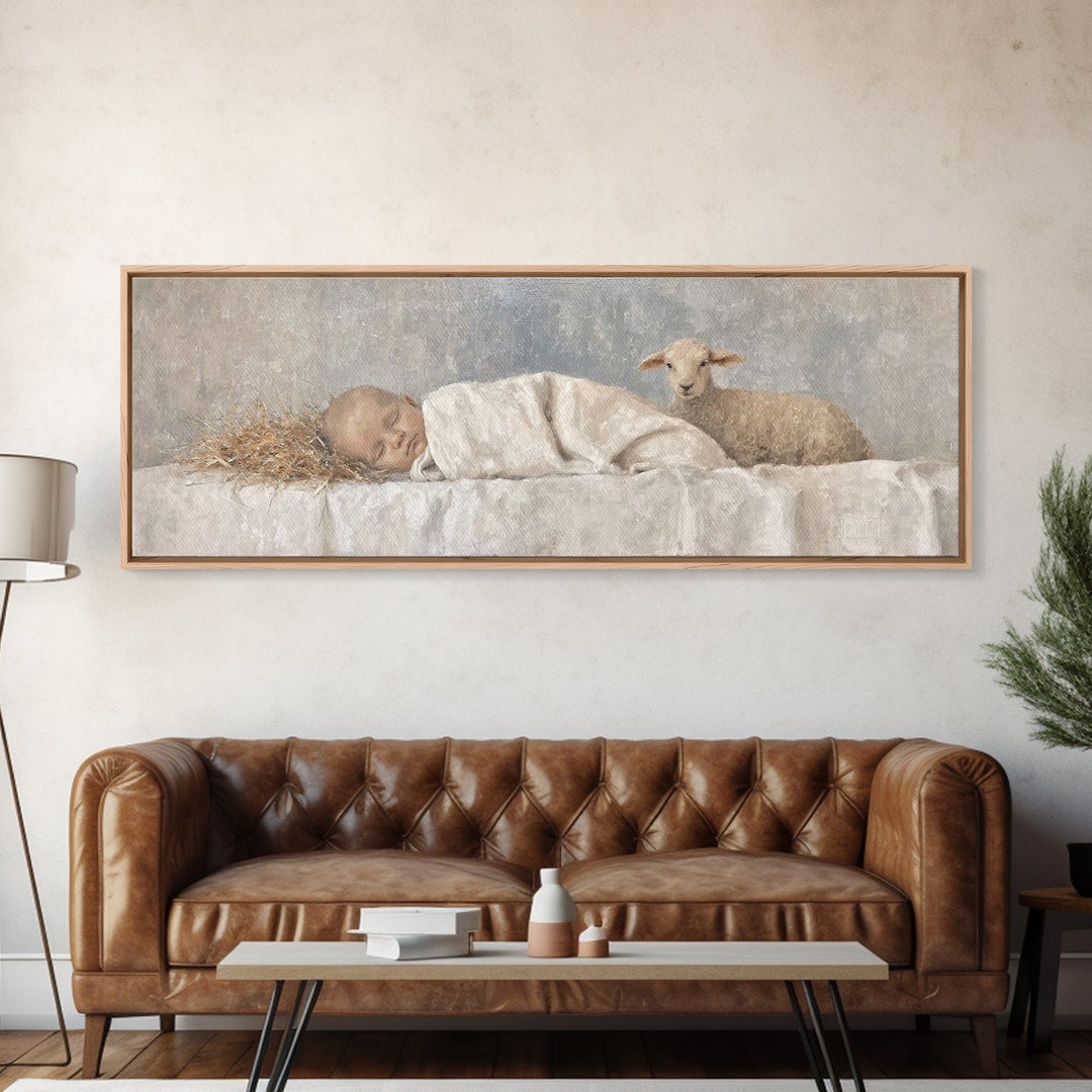 Shepherds Calm Light – Framed Canvas Print – Christian Art Canvas – Christian Wall Art – Christmas Art Work – Panoramic Print – Nativity