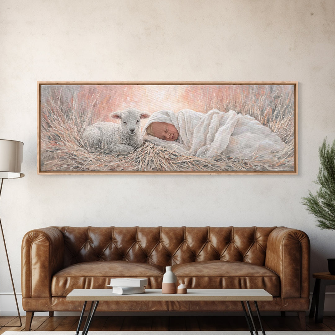 Silent Town Light | Framed Canvas Print | Christian Art | Christmas Wall Art | Jesus Art Print | Panoramic Art | Framed Christian Art