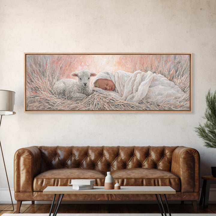 Silent Town Light | Framed Canvas Print | Christian Art | Christmas Wall Art | Jesus Art Print | Panoramic Art | Framed Christian Art