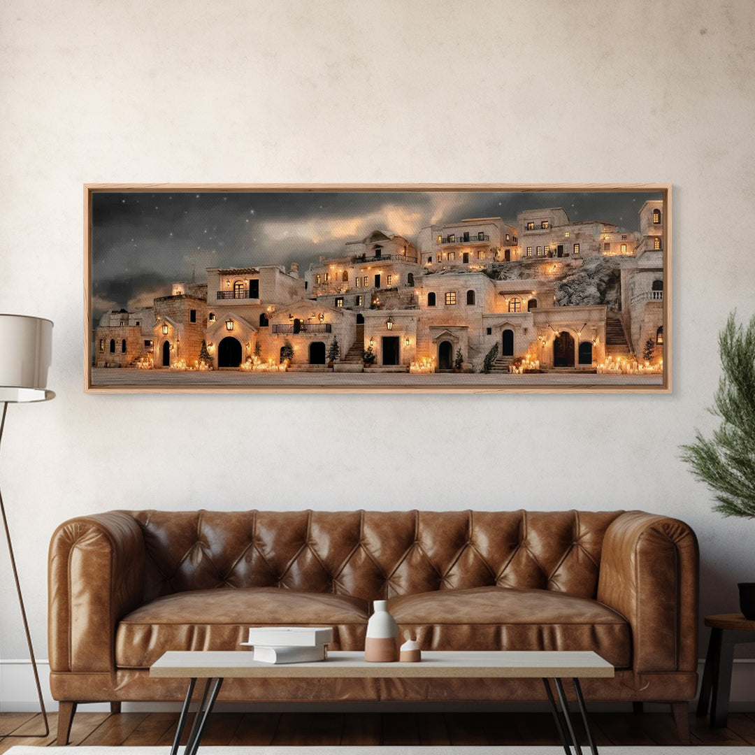 Holy City Dawn – Framed Canvas Print – Christian Christmas Art – Christian Wall Art – Christian Art Canvas – Panoramic Painting – Christmas