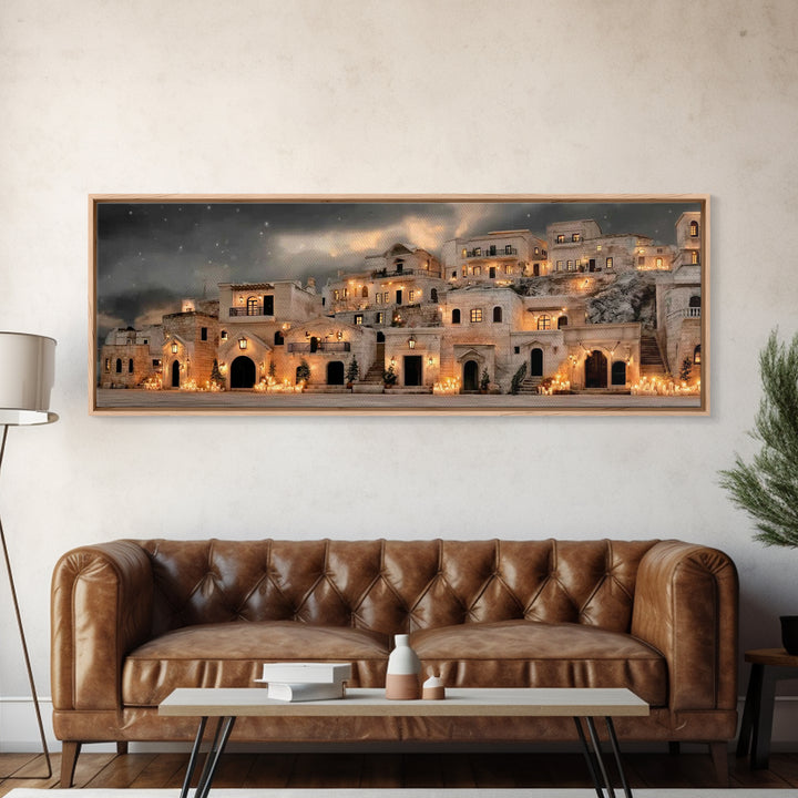 Holy City Dawn – Framed Canvas Print – Christian Christmas Art – Christian Wall Art – Christian Art Canvas – Panoramic Painting – Christmas