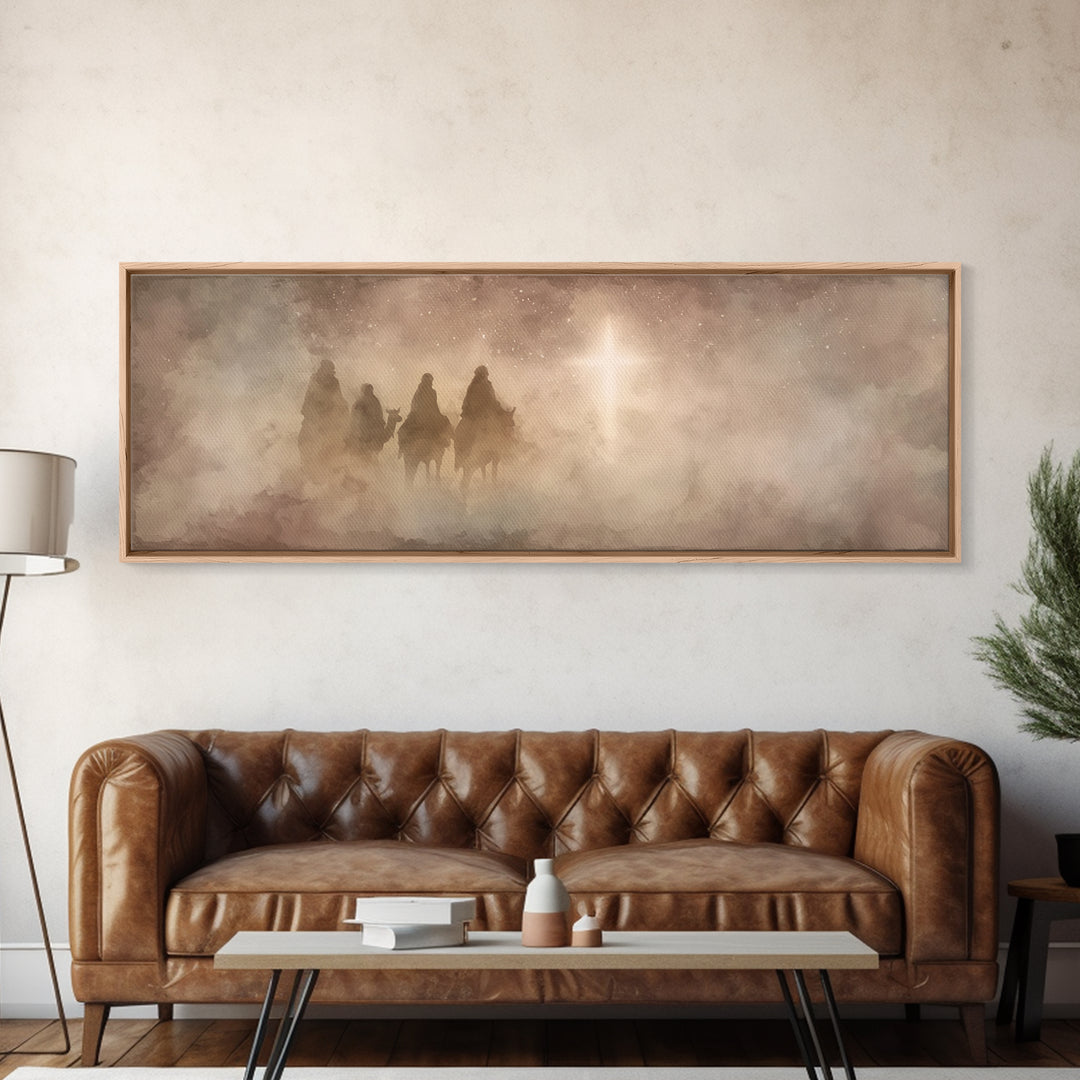Star-Lit Journey, Framed Canvas Print, Christian Art Canvas, Christmas Wall Art, Christian Christmas Art, Panoramic Print, Christian Decora