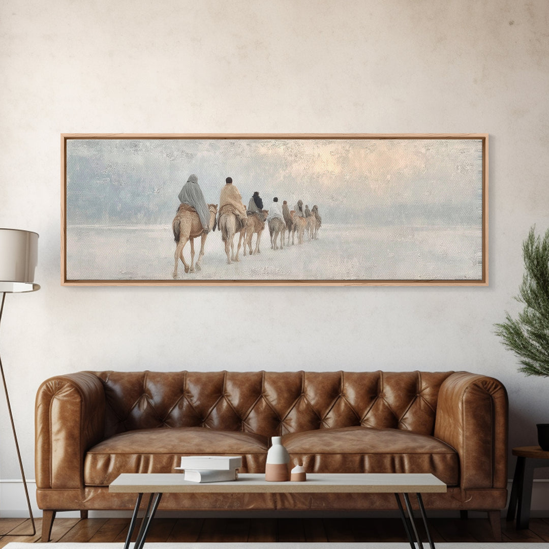 Pilgrims in Light | Framed Canvas Print | Christian Art Canvas | Christmas Art Work | Christian Christmas Art | Panoramic Print | Christian