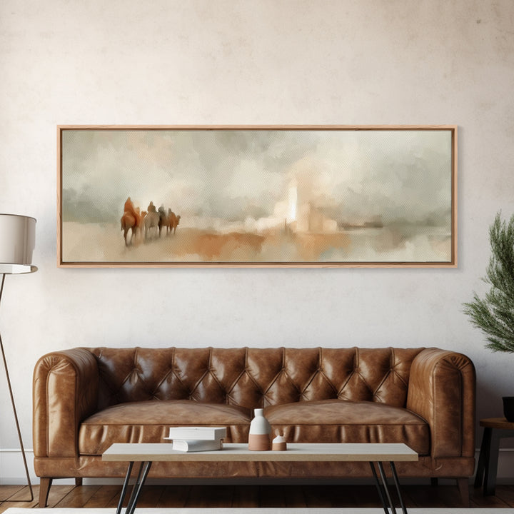 Holy Path Wanderers, Framed Canvas Print, Christian Christmas Art, Christian Art Canvas, Christmas Wall Art, Panoramic Painting, Christian
