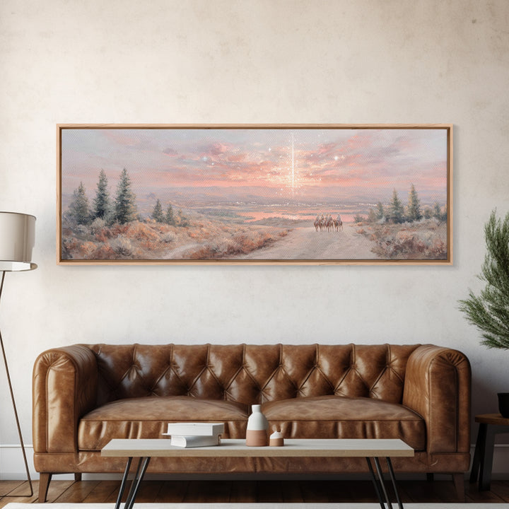 Star Over Mountains | Framed Canvas Print | Christmas Wall Art | Christian Art | Christian Art Canvas | Panoramic Painting | Christian Gift
