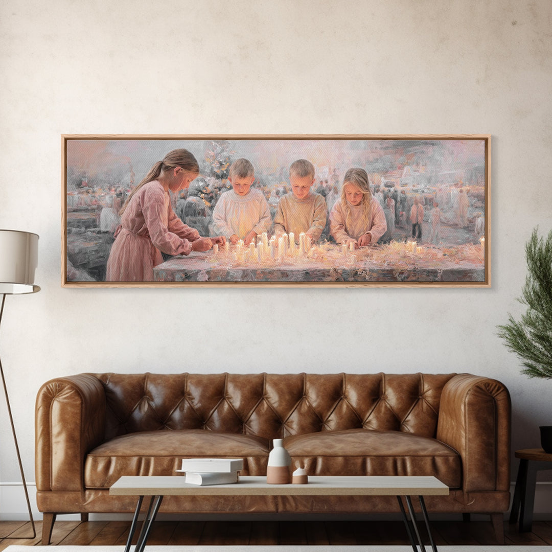 Candlelight Blessings – Framed Canvas Print – Christian Wall Art – Christian Art Canvas – Christmas Art – Panoramic Painting – Christian Ch