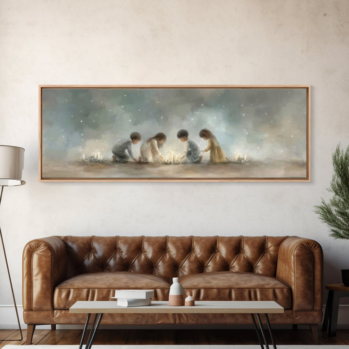 Children Of Wonder, Framed Canvas Print, Christmas Art, Christian Wall Art, Panoramic Print, Christian Art Canvas, Christian Christmas Art