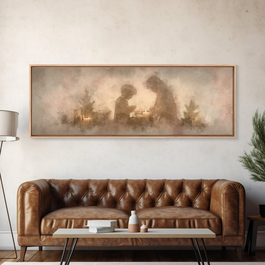 Warm Advent Glow – Framed Canvas Print – Christmas Wall Art – Christian Art Painting – Panoramic Wall Art – Christian Decorations – Christm
