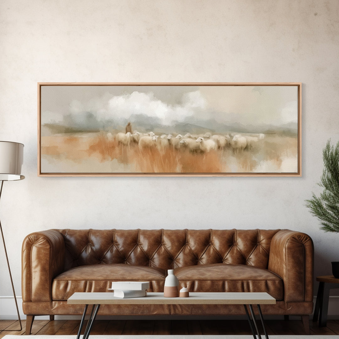 Guiding Gentle Shepherd | Framed Canvas Print | Christian Paintings | Jesus Canvas Art | Panoramic Painting | Christian Decor | Christian A