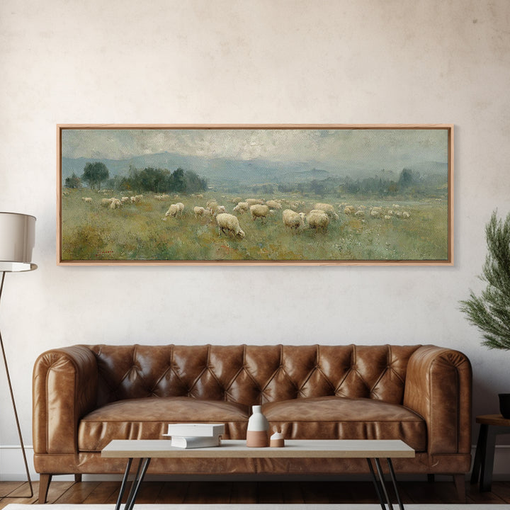 Peaceful Pasture Grace – Framed Canvas Print – Christian Wall Art – Christian Art Canvas – Panoramic Art – Christian Painting – Christian G