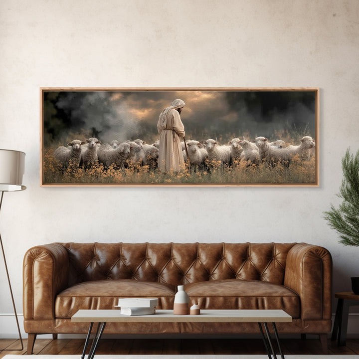 Shepherds Of Peace – Framed Canvas Print – Christian Wall Art – Jesus Painting – Christian Art Canvas – Panoramic Art – Christian Decor