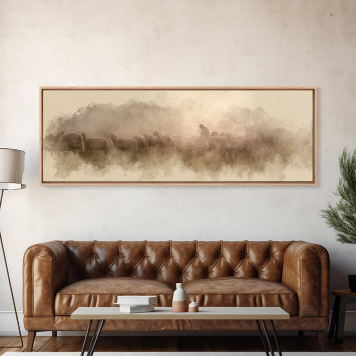 Mist Of Bethlehem, Framed Canvas Print, Christian Art Canvas, Christian Painting, Panoramic Wall Art, Modern Christian Art, Christmas Art