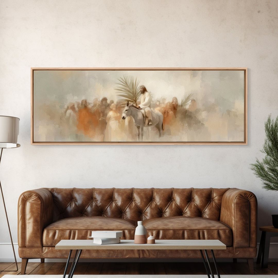 Humble Arrival – Framed Canvas Print – Christian Art Canvas – Panoramic Frame – Jesus Painting – Christian Wall Art – Christian Gift