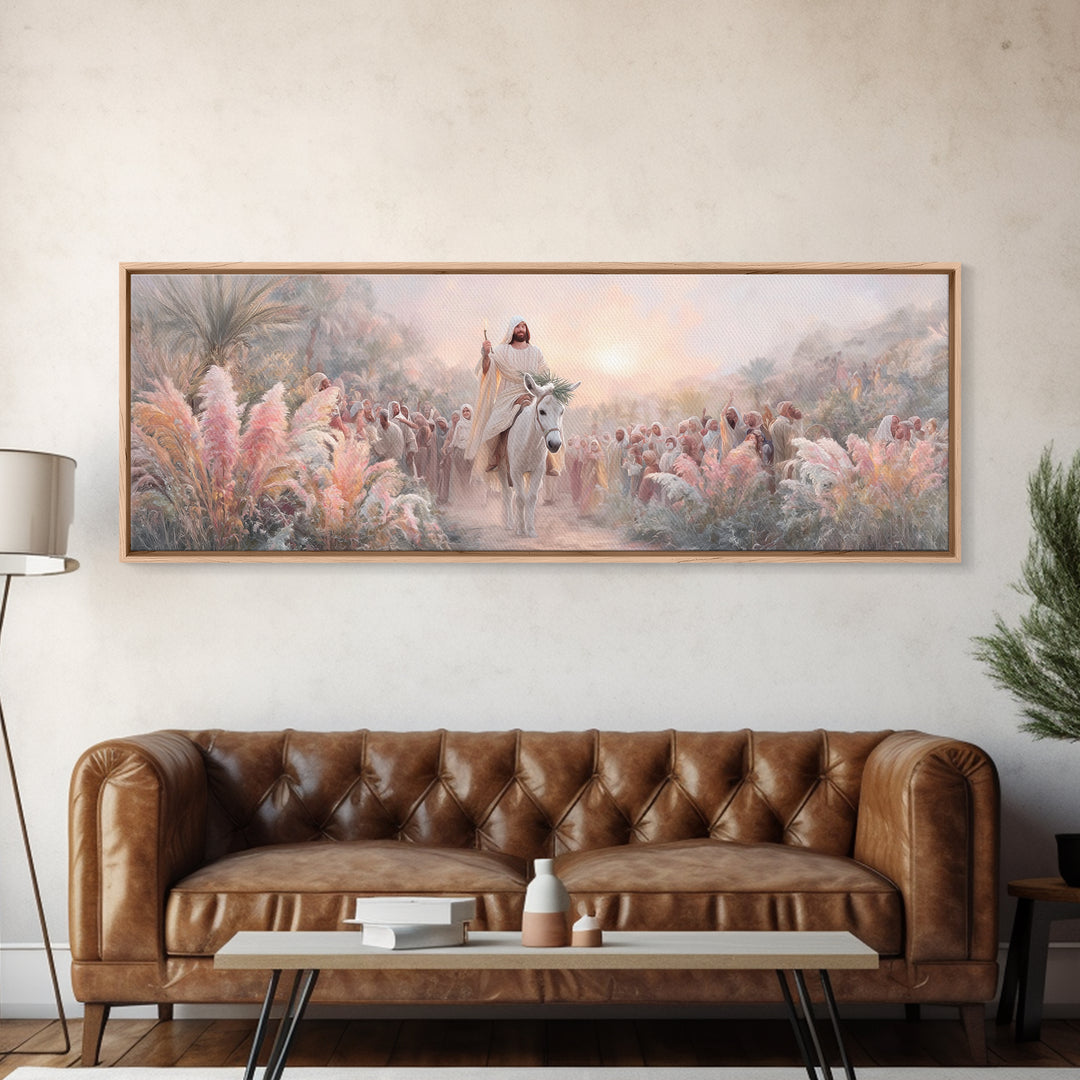 Palm Gate Welcome, Framed Canvas Print, Christian Painting, Panoramic Art, Jesus Canvas Art, Christian Christmas Art, Modern Christian Art
