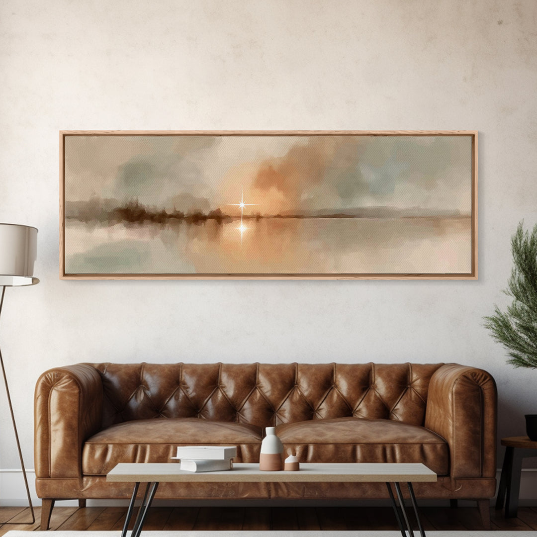 Evening Star Reflection | Framed Canvas Print | Panoramic Frame | Christian Wall Art | Christian Art Canvas | Christmas Art | Moody Christm