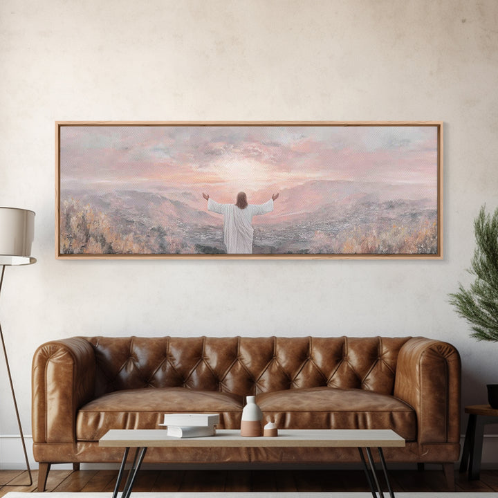 Hills Of Eternal Light | Framed Canvas Print | Panoramic Print | Jesus Painting | Christian Art Canvas | Christian Wall Art