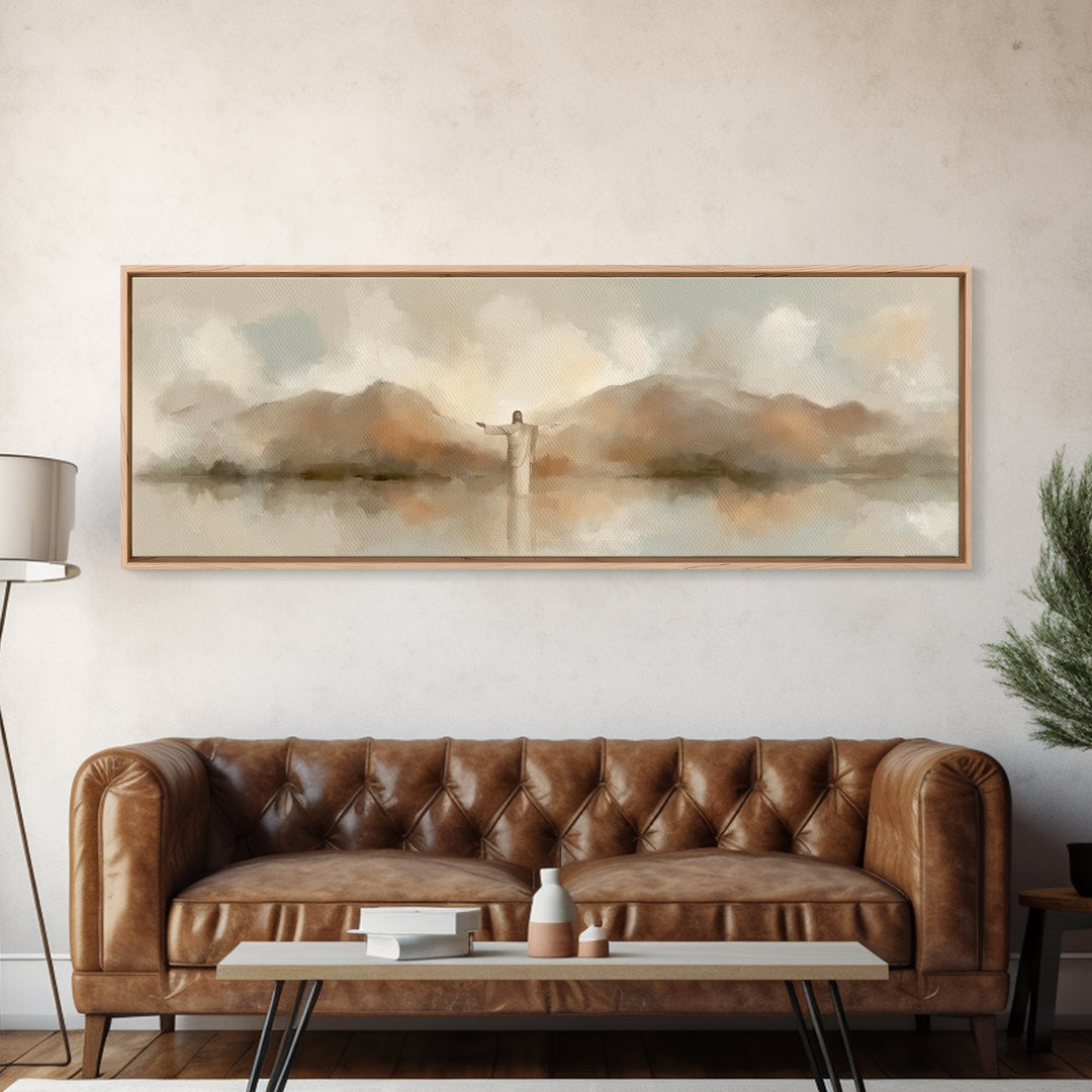 Still Waters Blessing, Framed Canvas Print, Panoramic Art, Christian Wall Art, Christian Art, Jesus Painting