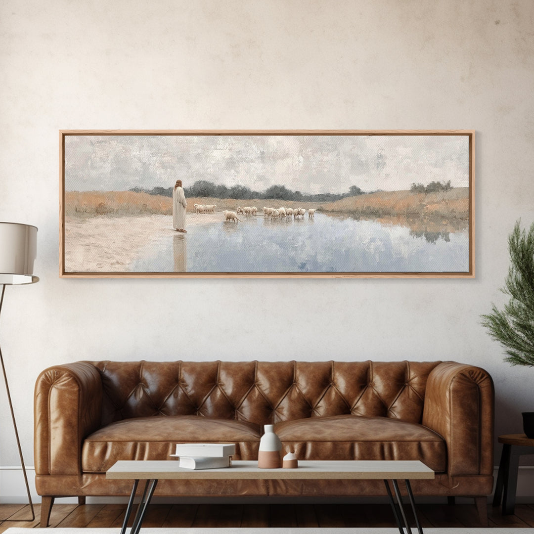 River Of Grace, Framed Canvas Print, Panoramic Painting, Christian Art Canvas, Christian Wall Art, Jesus Painting