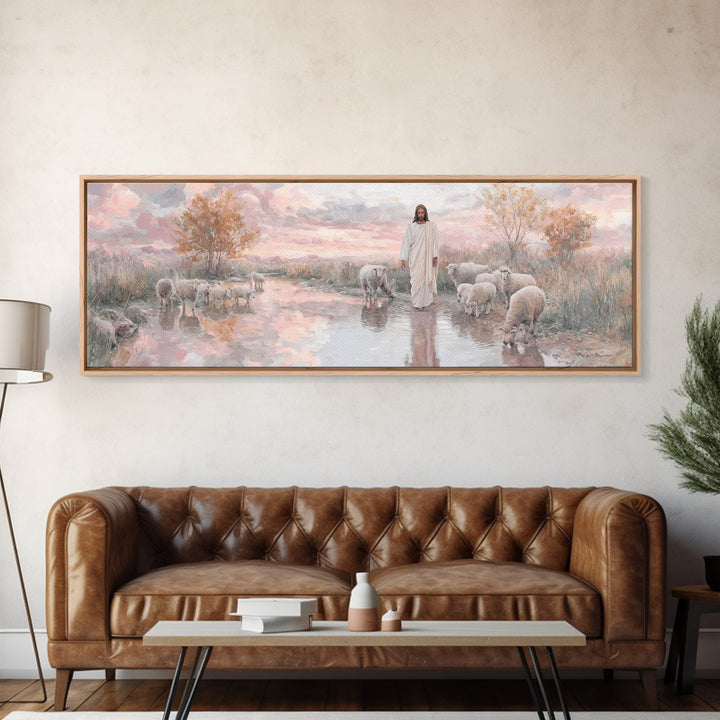 Autumn Pasture Calm | Framed Canvas Print | Panoramic Art | Christian Art | Jesus Painting | Christian Wall Art