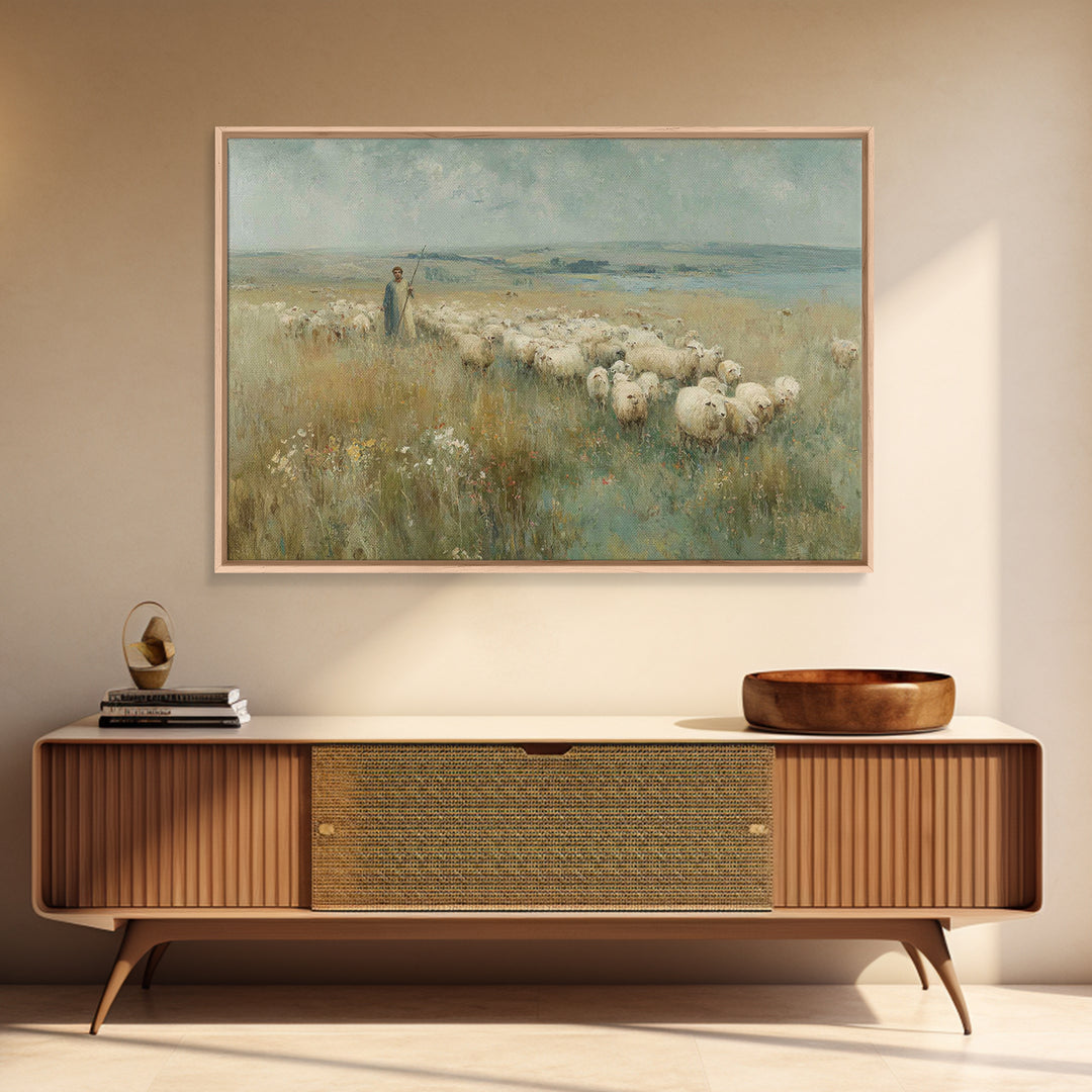 Shepherds Of Peace - Framed Canvas Print - Christian Wall Art - Christian Art Canvas - Pastoral Scenery - Christian Gift - Jesus Painting