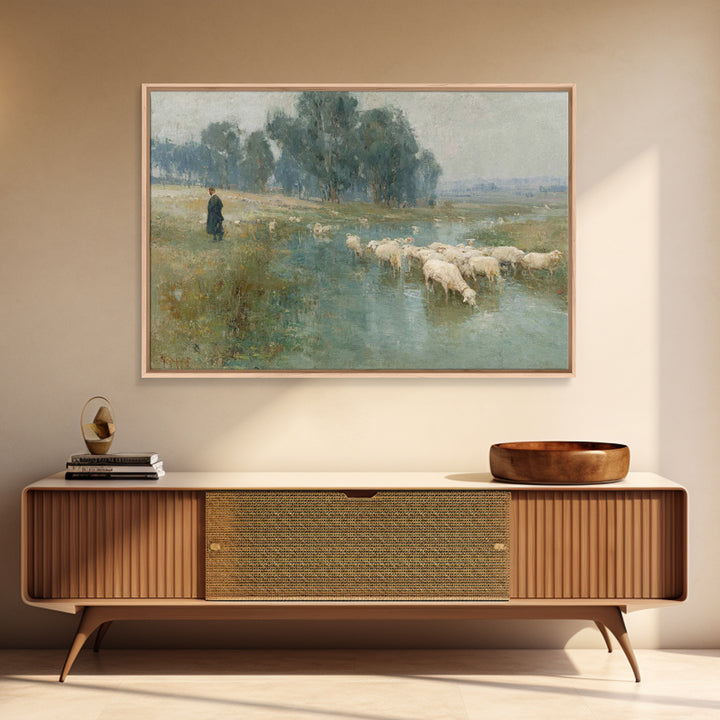 Shepherd’s Quiet Path – Framed Canvas Print – Christian Art Canvas – Pastoral Scenery – Christian Wall Art – Christian Art Print – Christia