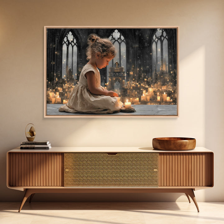 Cathedral Candle Prayer – Framed Canvas Print – Christian Art Canvas – Christian Wall Art – Moody Christian Art – Christian Christmas Art