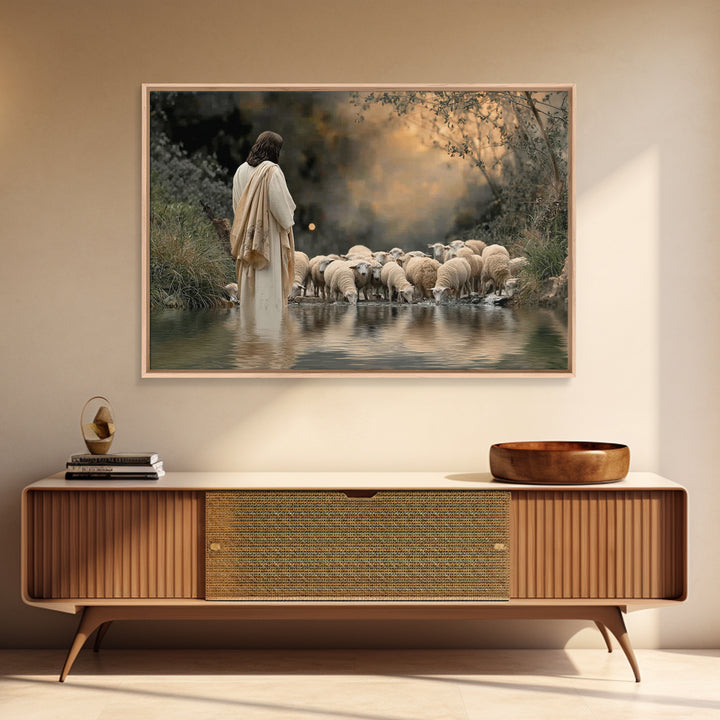 Evening Shepherd Calm – Framed Canvas Print – Christian Wall Art – Jesus Painting – Christian Art Canvas – Moody Christian Art – Christian