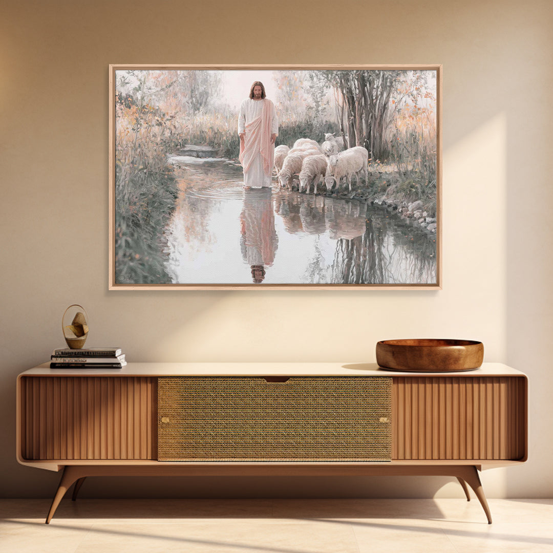 Gentle Shepherd Light – Framed Canvas Print – Jesus Painting – Christian Wall Art – Christian Art Canvas – Christian Christmas Art – Christ