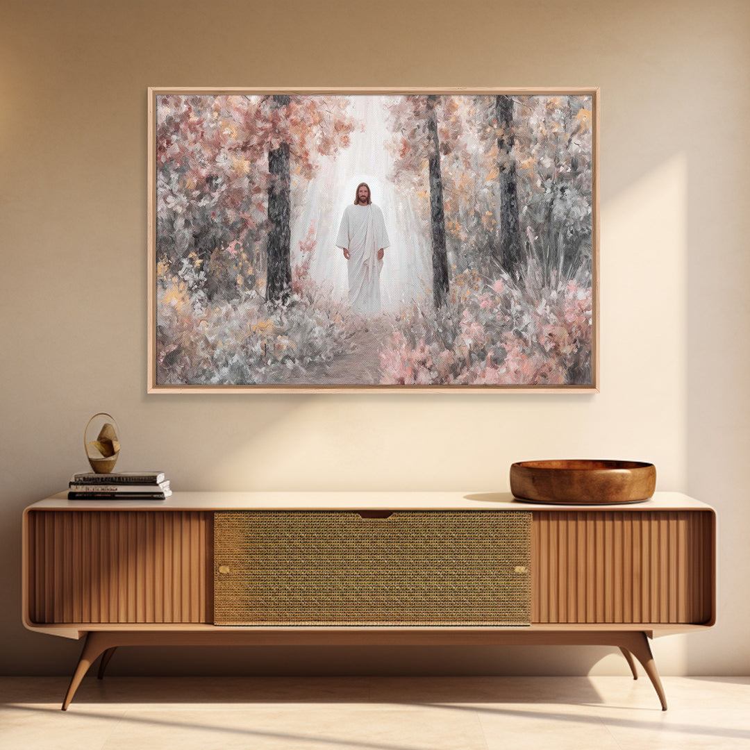 Radiant Forest Grace – Framed Canvas Print – Christian Decor – Christian Wall Art – Jesus Painting – Modern Christian Art – Christmas Art –
