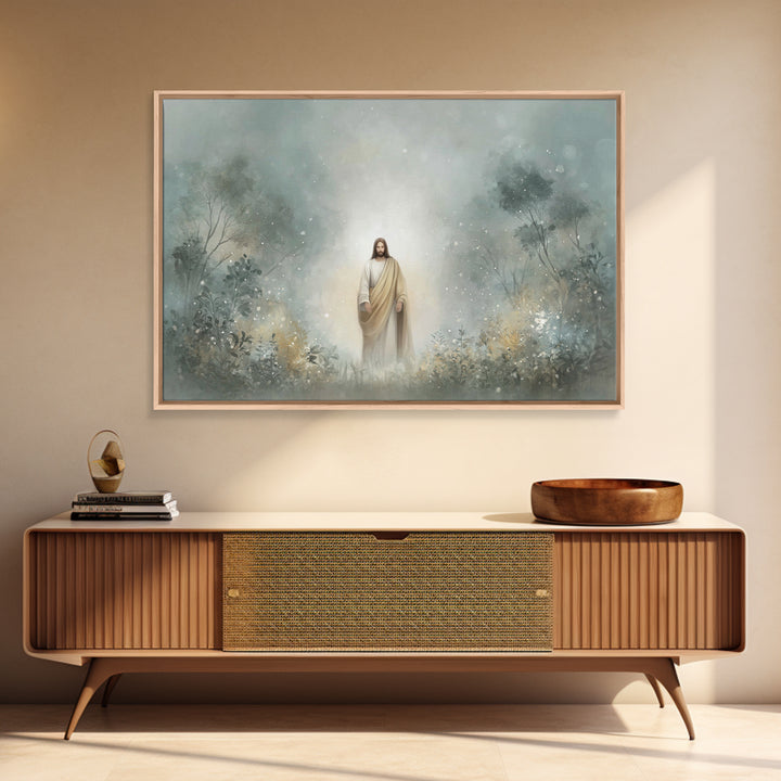 Sacred Woodland Path – Framed Canvas Print – Jesus Painting – Christian Art Canvas – Christian Wall Art – Modern Christian Art – Christian