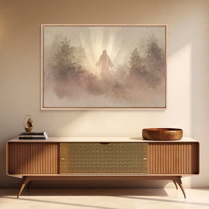 Forest Dawn Presence – Framed Canvas Print – Christian Wall Art – Christian Art Canvas – Jesus Painting – Large Christian Painting – Christ