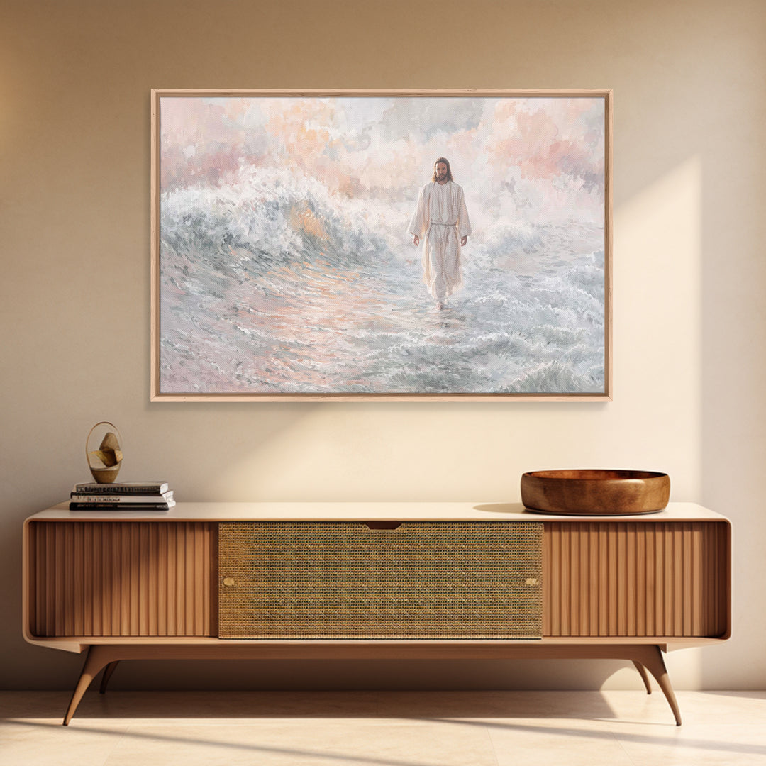 Light Upon Waters, Framed Canvas Print, Christian Art Canvas, Jesus Painting, Christian Wall Art, Modern Christian Art, Christmas Art