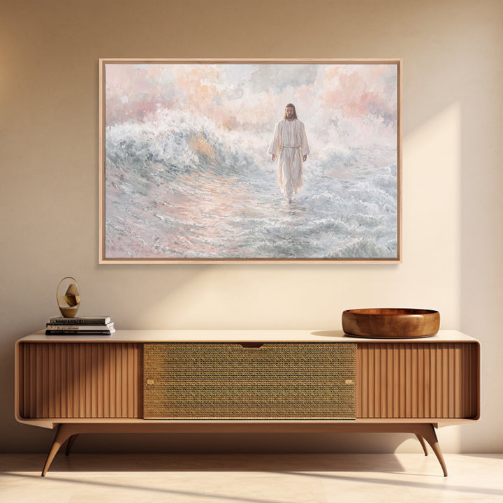 Light Upon Waters, Framed Canvas Print, Christian Art Canvas, Jesus Painting, Christian Wall Art, Modern Christian Art, Christmas Art