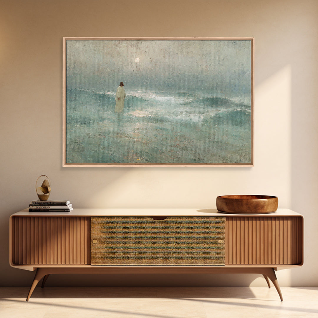 Silent Sea Grace | Framed Canvas Print | Christian Art Canvas | Jesus Painting | Christian Wall Art | Vintage Christian Art | Christmas Art