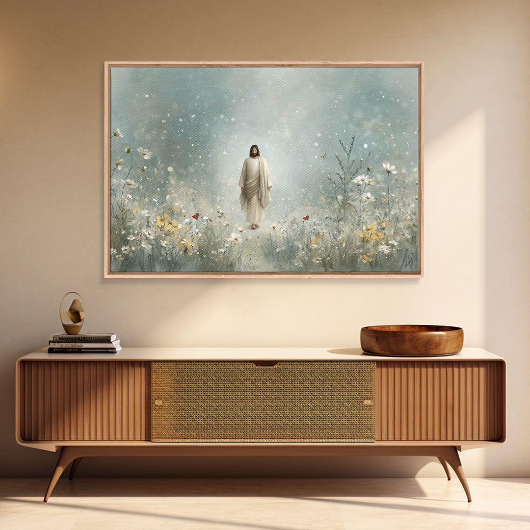 Heavenly Walk, Framed Canvas Print, Christian Wall Art, Christian Art Canvas, Jesus Painting, Modern Christian Art, Christian Christmas Art