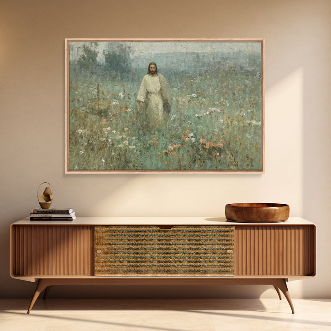Silent Meadow – Framed Canvas Print – Christian Wall Art – Christian Art Canvas – Jesus Painting – Moody Christian Art – Christmas Art Prin