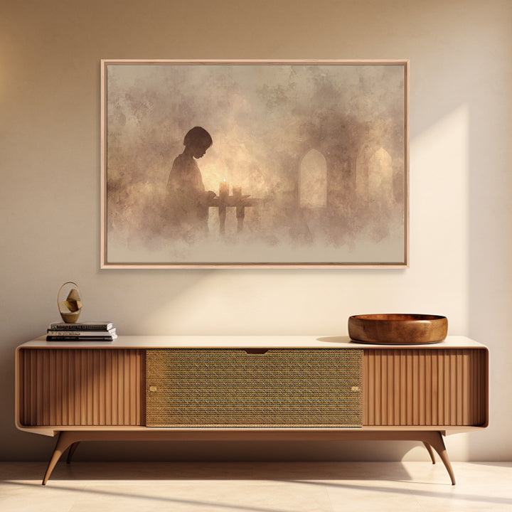 Evening Candle Reverie – Framed Canvas Print – Christian Art Print – Moody Christian Art – Christian Wall Art – Christian Decor