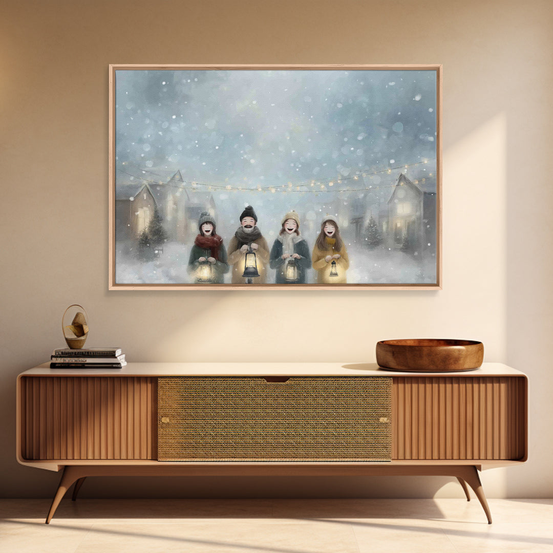 Snowfall Carolers, Framed Canvas Print, Christmas Wall Art, Christian Christmas Art, Christmas Art Canvas, Modern Christmas Art, Christmas