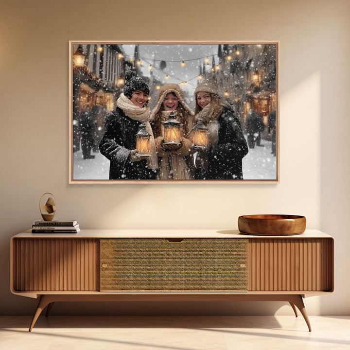Festive Glow – Framed Canvas Print – Christmas Art Canvas – Christian Christmas Art – Christmas Wall Art – Vintage Christmas Art – Holiday