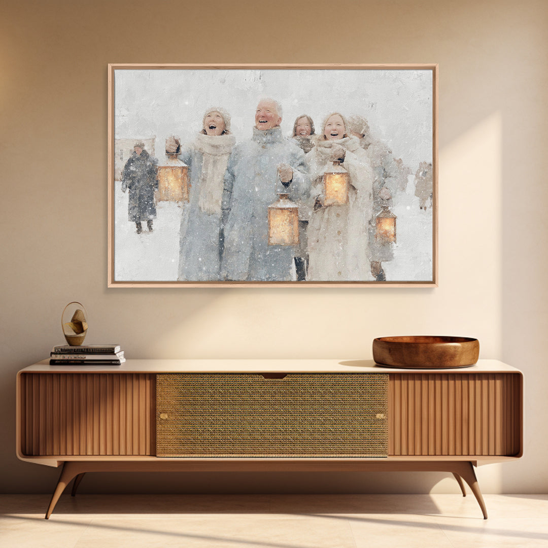 Winter Lantern Choir – Framed Canvas Print – Christmas Art Prints – Christian Christmas Art – Christmas Wall Art – Christmas Art Canvas – H