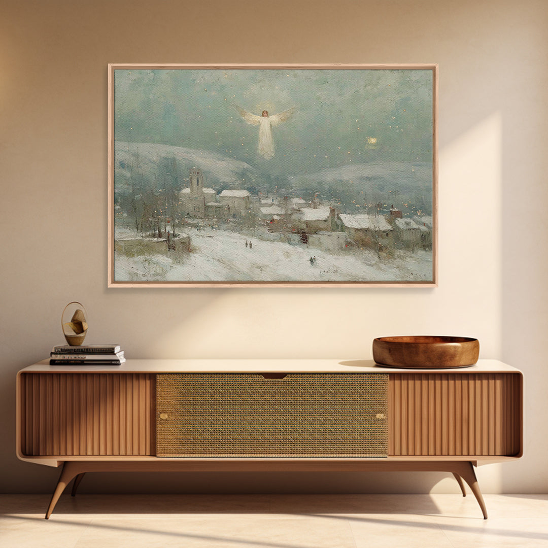 Angel Over Bethlehem – Framed Canvas Print – Christian Christmas Art – Christian Wall Art – Vintage Christian Art – Christmas Canvas Wall A