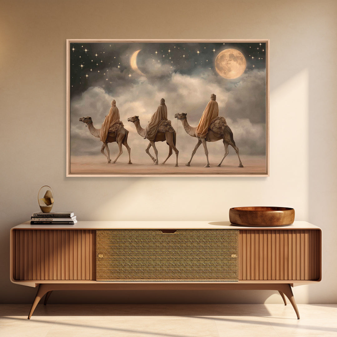 Moonlit Journey – Framed Canvas Print – Christian Wall Art – Christian Art Canvas – Christmas Art – Christian Christmas Art – Christian Dec