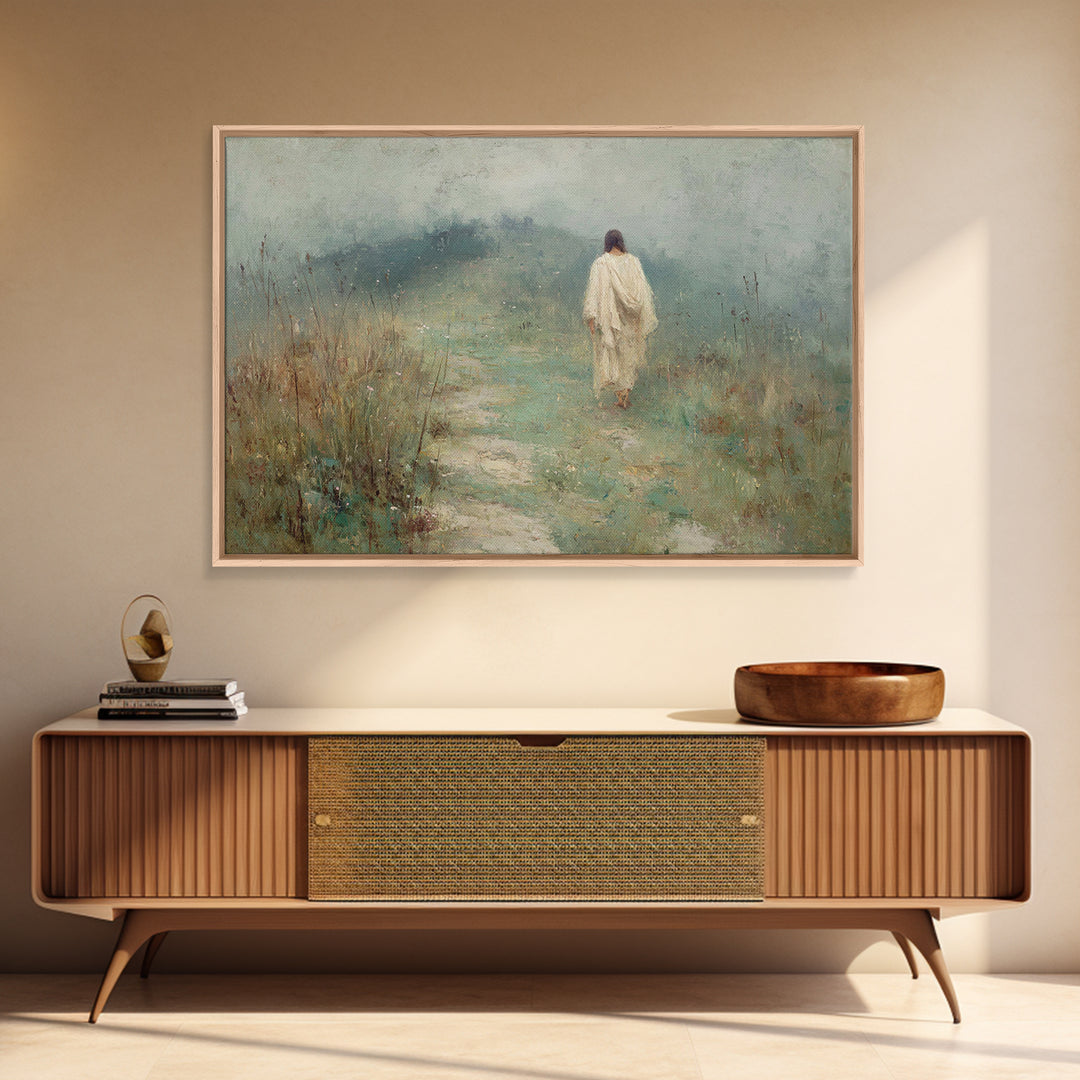 Misty Road Grace – Framed Canvas Print – Christian Art Canvas – Christian Wall Art – Jesus Painting – Moody Christian Art